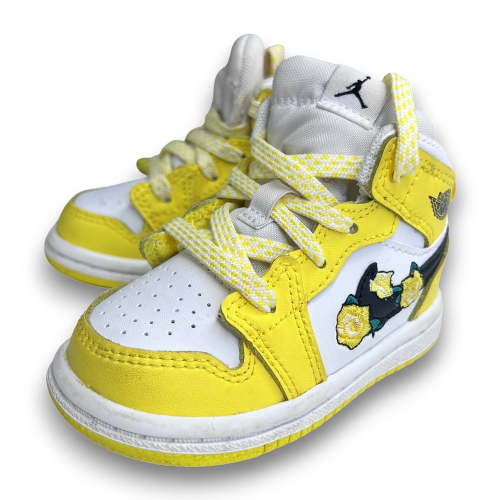 Nike Air Jordan‎ 1 Mid SE PS Rose Patch Yellow White AV5172-700 Size 4C